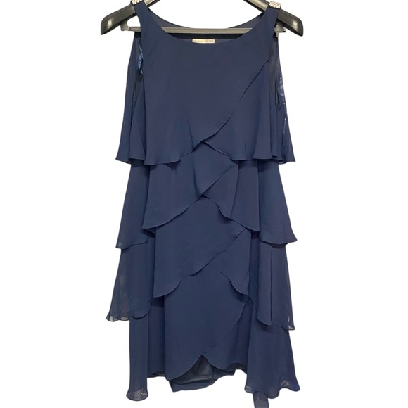SIGNATURE TESSA Sleeveless Layered Cocktail Dress Size 14W Navy Rhinestone Party - Picture 5 of 14